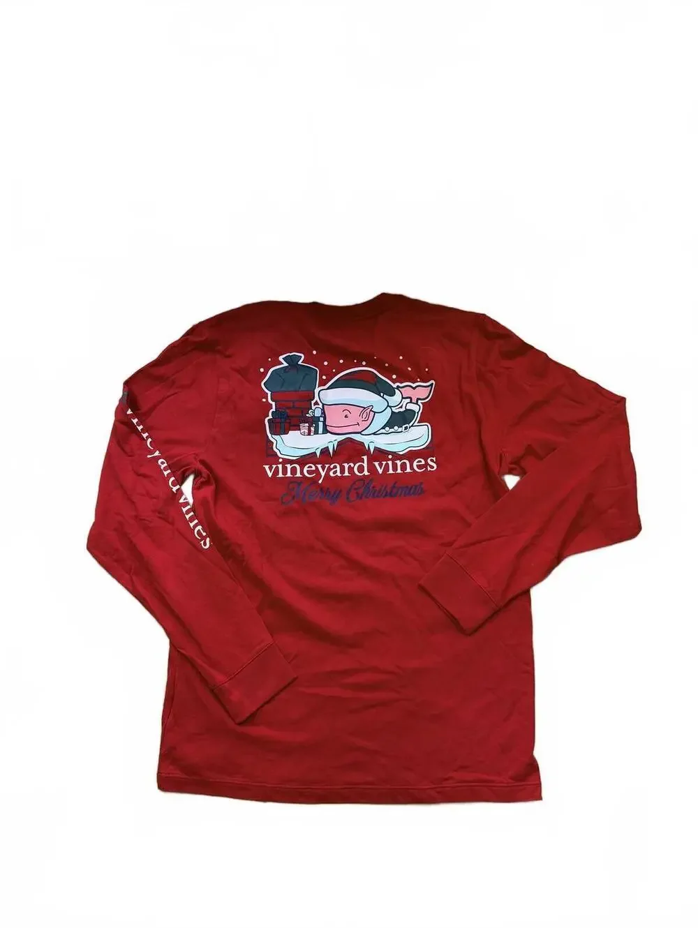 Vineyard Vines Kid's Santa Whale Christmas Graphic Long Sleeve Tee Size XL NWT